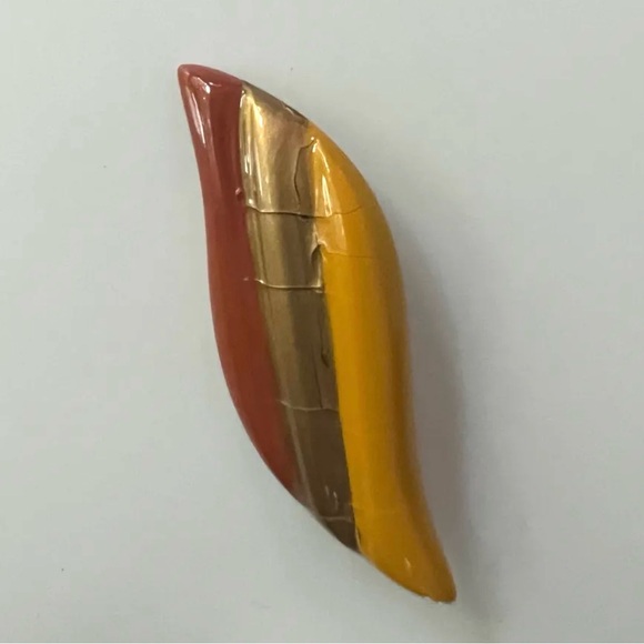 Vintage handmade locally brooch / Rust Gold & Mystard Yellow / Minimalist - Picture 10 of 10